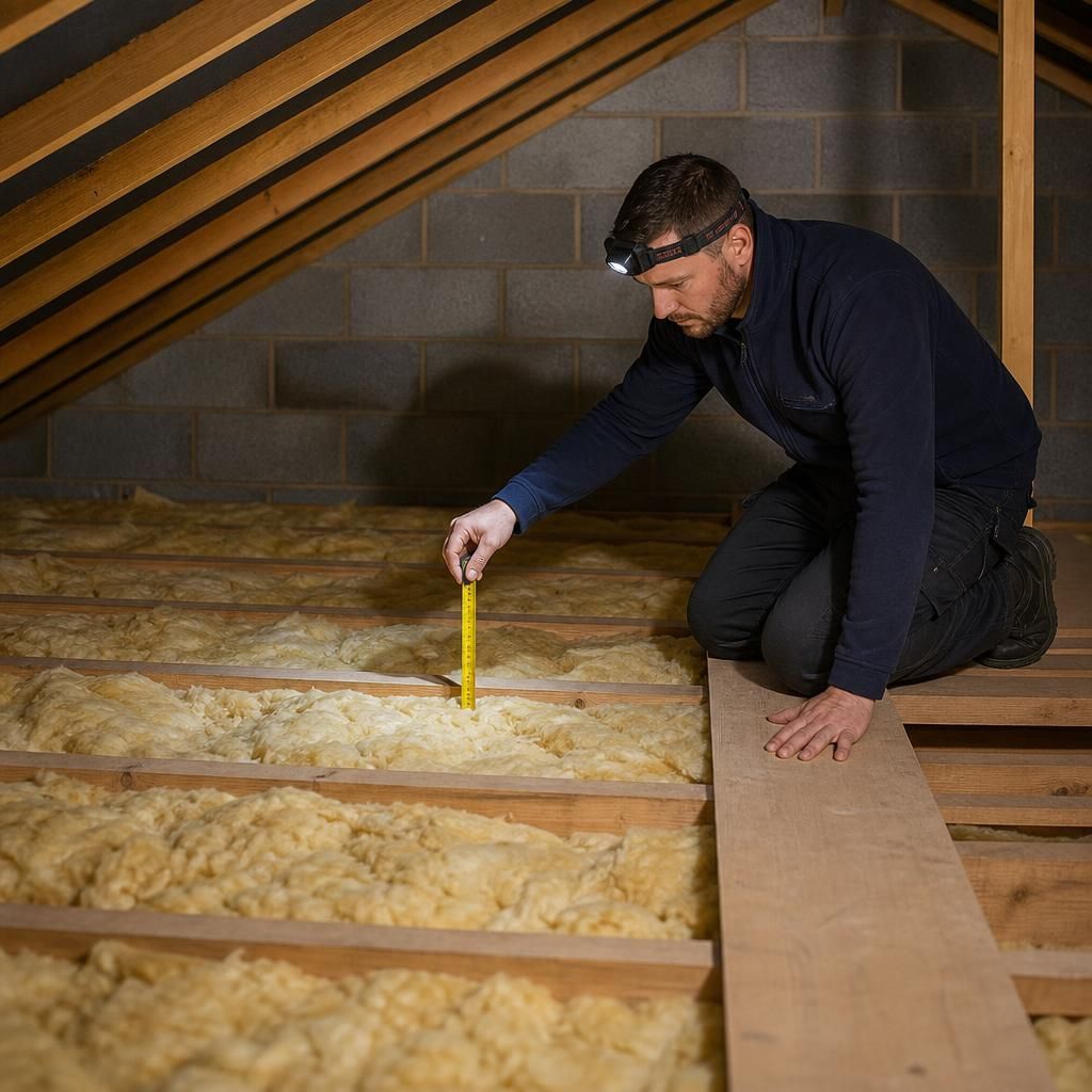 Installer checking loft insulation before raised boarding installation
