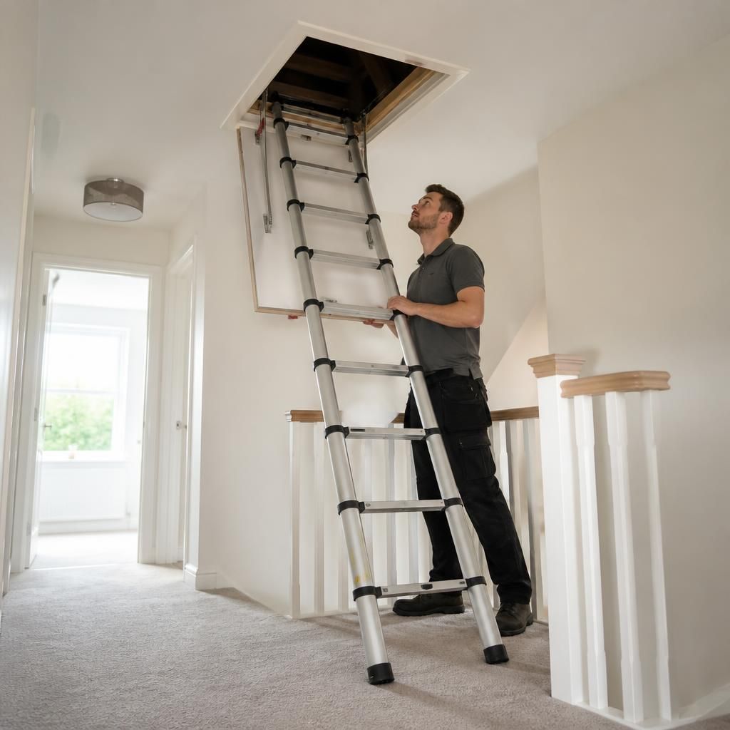 Telescopic loft ladder fitted beneath a loft hatch