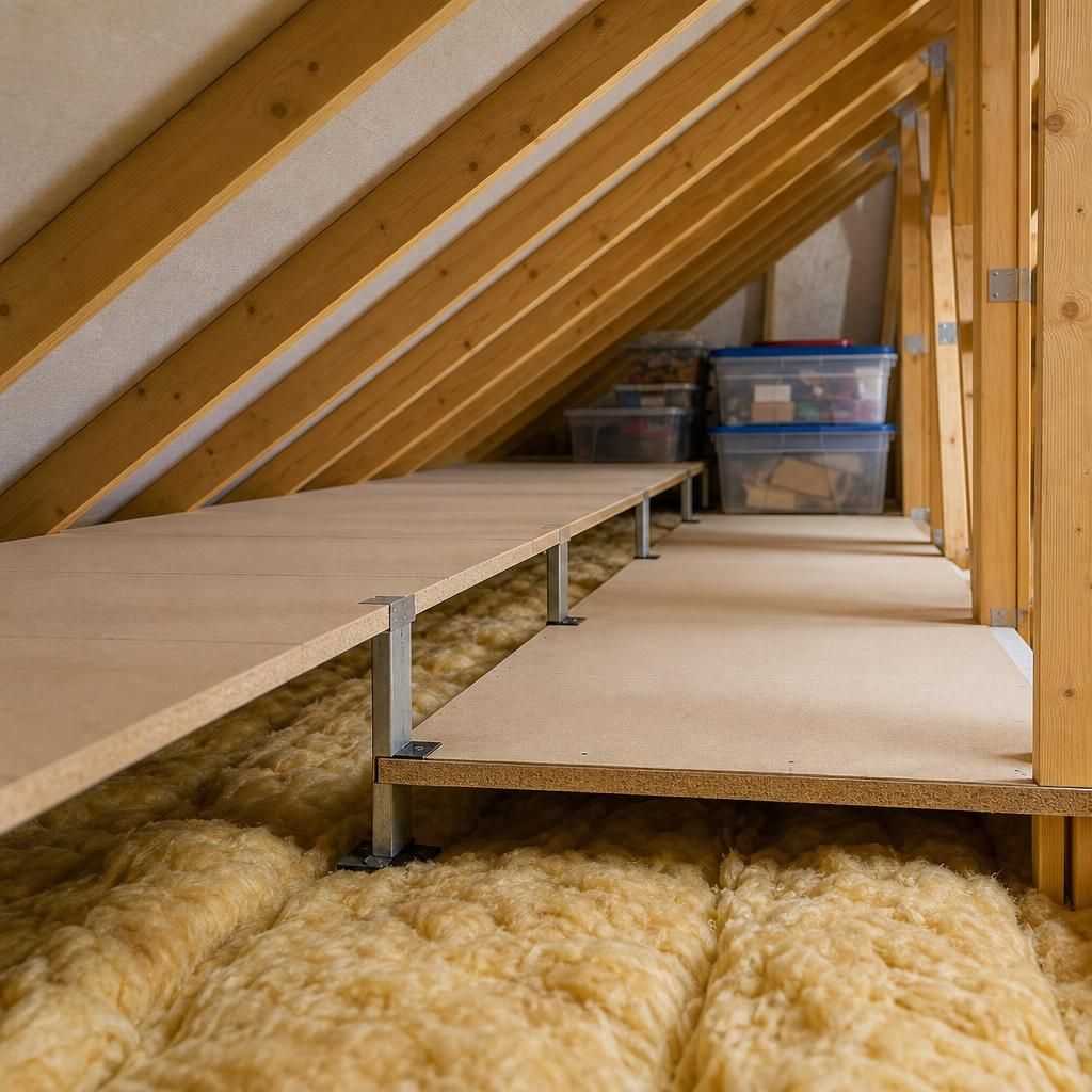 LoftZone raised flooring creating storage above loft insulation